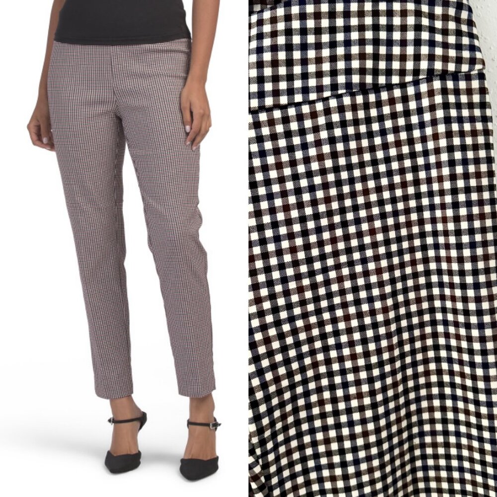 Zac & Rachel Checkered Plaid Pull On Slim Leg Pants Women's sz 8 Medium Mid Rise